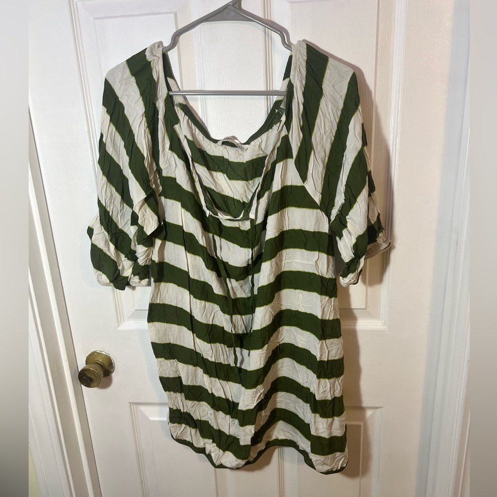 Old Navy Green and White Striped Blouse